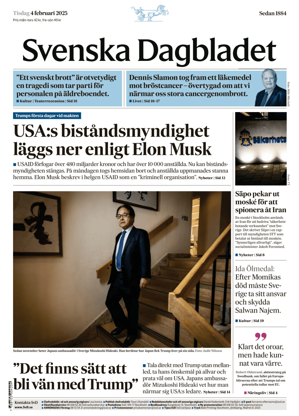 Prima-pagina-Svenska Dagbladet-edizione-di-oggi-20250204